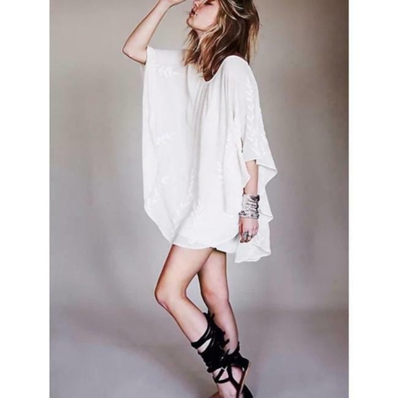 Free People Nude Cape Beaded Boho Sheer Dress $398 - Picture 3 of 10